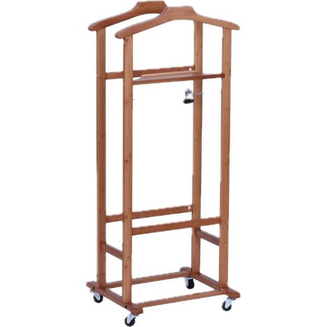 Valet de chambre mobile en 107 x 47 x 37 cm pratique moderne avec roulettes rangement élégant en bambou brun (1/3)