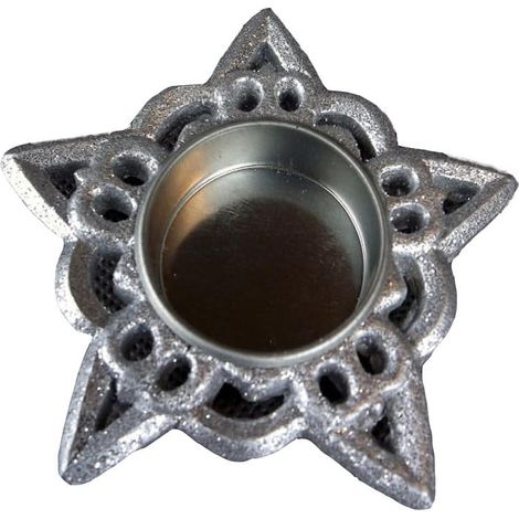 Portacandele a forma di stella color argento, 9,5 cm