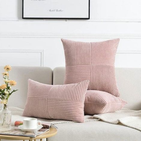 Taie D Oreiller - Velours Côtelé Patchwork - Pour Canapé Lit Intérieur Bohème Rustique - 45 X 45 Cm - Lot De 2 (1/5)