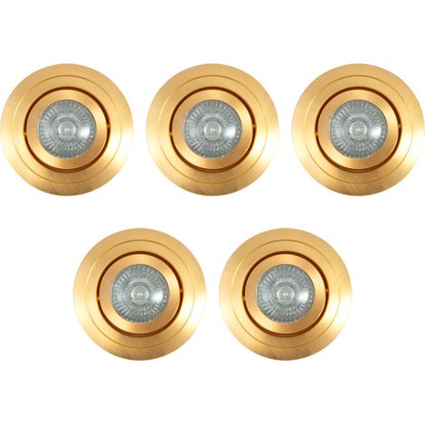 Litecraft Recessed Downlights Tiltable Circular Spotlights in Satin Brass - 5 Pack (1/5)