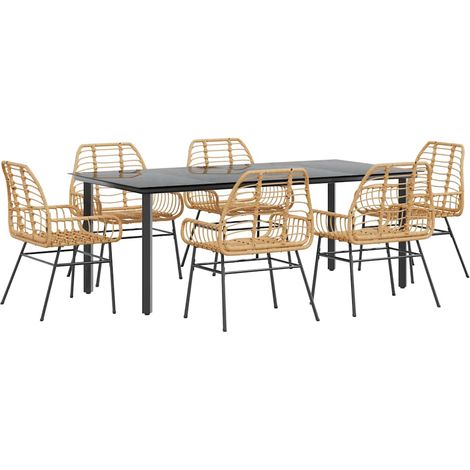 Maison Exclusive - 7-teiliges Garten-Esszimmerset Braunes Polyrat