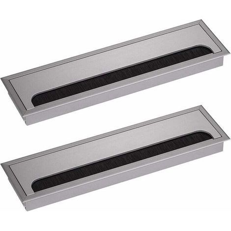 Passe-câble rectangulaire pour bureau, 80 x 280 mm, pour table de bureau, mobilier de maison, câble carré en aluminium anodisé argent, 2 pièces (1/4)