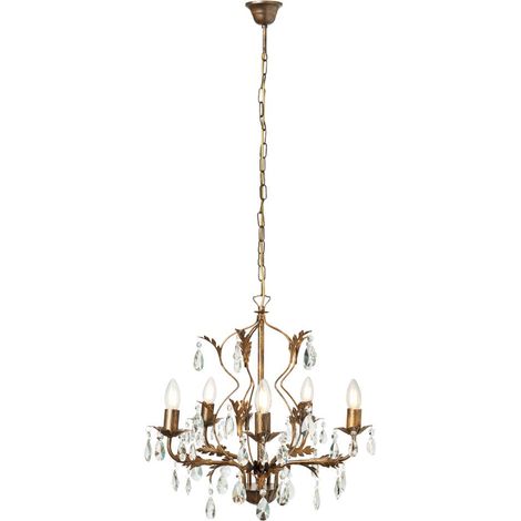 Visconte Cetona Bronze Leaf Styled Chandelier Crystal Effect Ceiling E14 5 Light (1/5)