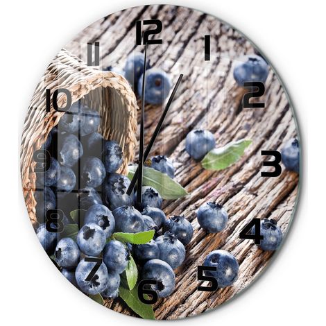 Horloge Murale Ronde Décoration Maison Verre Trempé Style Contemporain Myrtilles dans un panier fi 60 cm (1/5)