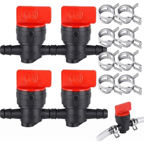 4 Pièces Robinet d'Essence Universel 8mm 1/4 avec 8 Colliers de Serrage, Vanne de Coupure de Carburant en Plastique pour Tondeuse à Gazon, Motoculteur, Tracteur, Moto, Quad et Petit Moteur (1/5)