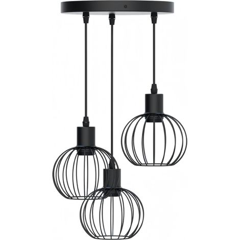 Suspension sphérique triple en métal noir, culot E27, style industriel (ampoule non incluse)