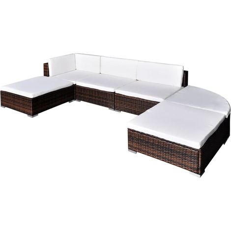 6-tlg. Garten-Lounge-Set mit Auflagen Poly Rattan Braun