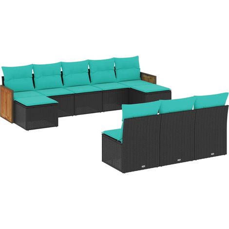 Maison Exclusive - 10-teiliges Gartensofa-Set mit Kissen, schwarz