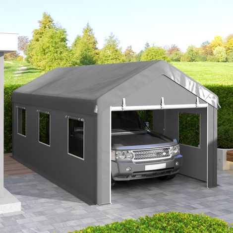 Garaje Exterior para Coche 6x3 m Impermeable con Tejido PE Resistente Marco de Acero Paredes Desmontables Gris Claro (1/5)