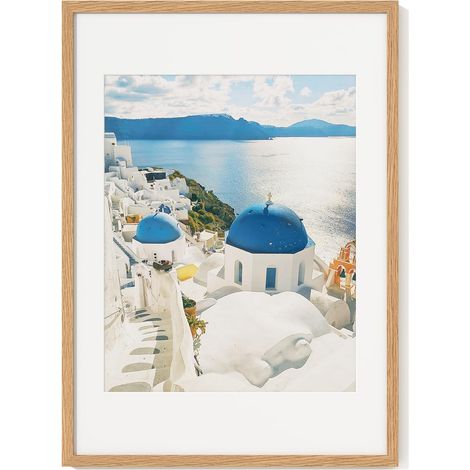 Cadre photo 50 x 70 cm en bois massif chêne naturel avec passe-partout 40 x 50 cm - Cadre en bois véritable avec verre véritable - 1 pièce - Support de table et montage mural - Cadre en bois (1/5)
