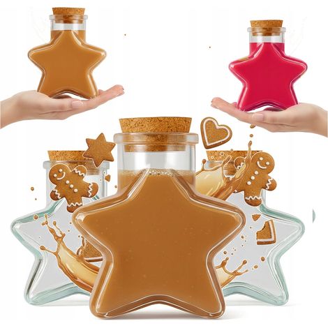 Lot de 5 bocaux en verre de 280 ml en forme d'étoile, parfaits pour le vin et le sirop (cadeau). (1/5)