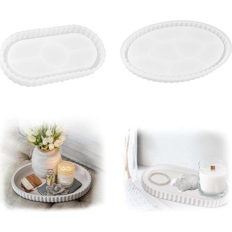 2 Pièces Moules en Silicone pour Plateau, Moules de Moulage en Silicone, Moules de Moulage Diy Pour BéTon, Moules en Silicone Avec Rainures, pour Bricolage, Plateau à Thé (Blanc) (1/5)
