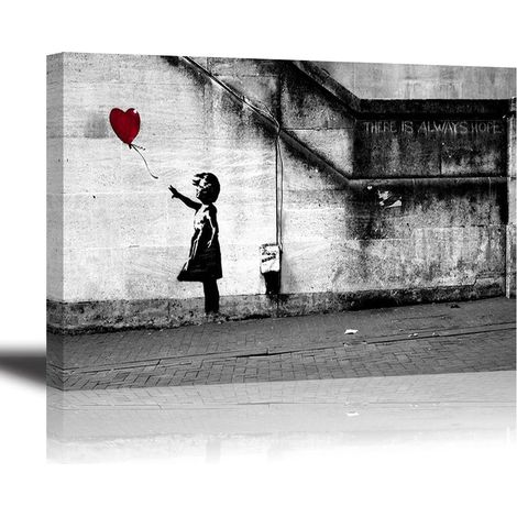 Impression sur toile de Fille avec Ballon Rouge, Art Graffiti HD Image Peinture Tableaux de la Mur Imperméable prete à poser Décor Moderne pour la Salle Chamber Cadeau 30x40cm (1/5)