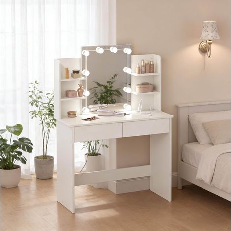 Schminktisch mit Spiegel, Licht und Steckdosen 90 cm OKMYHOME (1/5)