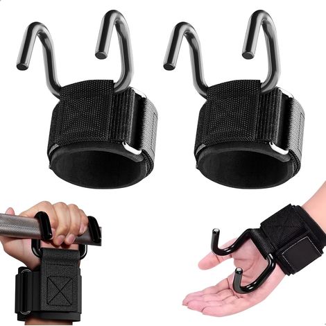 Ganci per sollevamento pesi, ganci per allenamento di forza per uomo e donna per bodybuilding, fitness, accessorio per allenamento di forza, ganci antiscivolo per sollevamento pesi (2 pezzi) (1/5)