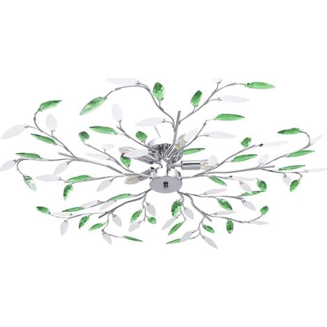 vidaXL Lámpara de techo brazos cristal forma hoja 5 bombillas verde (1/5)