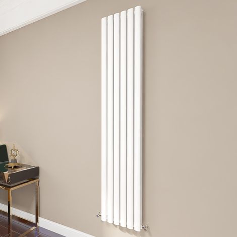 AICA Oval Column Radiator 1800x354mm Central Heating Vertical Double Stylish Grey White