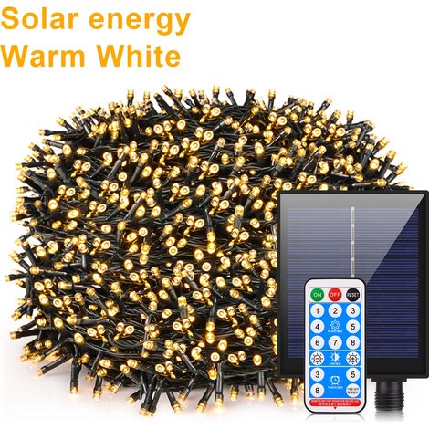 Guirlande lumineuse solaire d'extérieur (10 m, 100 LED blanc chaud) étanche, avec grand panneau solaire et charge rapide. Idéale pour décorer votre jardin, vos fêtes de Noël ou toute autre occasion. (1/5)