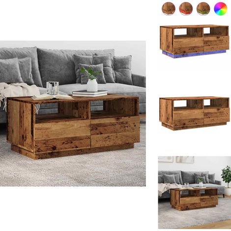 Couchtisch mit LED-Leuchten Altholz-Optik 90x49x40 cm - Couchtisch - Couchtische - Beistelltisch - Sofatisch (1/5)