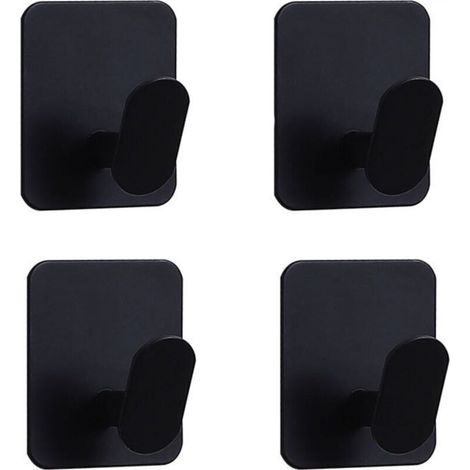Black hooks, 6 x 5 cm, set of 4, adhesive hooks without drilling, stainless steel duckbill hooks (1/5)