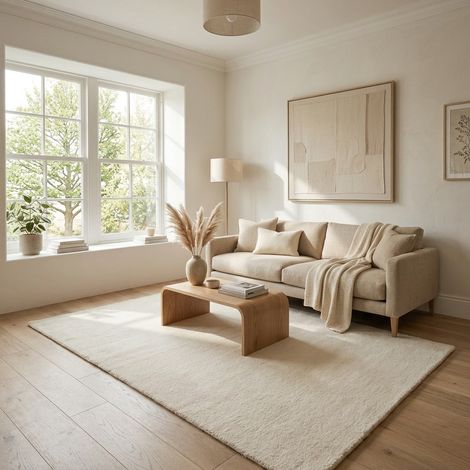 Tapis Gabbeh indien Tapis Uni - Tapis en laine - 300x200cm, Rectangular - 100% Laine vierge - Tissé main - Blanc naturel