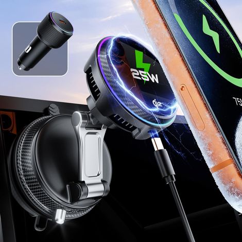 Qi2.2 25W Car Charger with Magnetic Induction Phone Holder for 17 Pro Max 16 15 14 13 12, Magnetic Auto Wireless Fast Charge Smartphone Door (1/5)