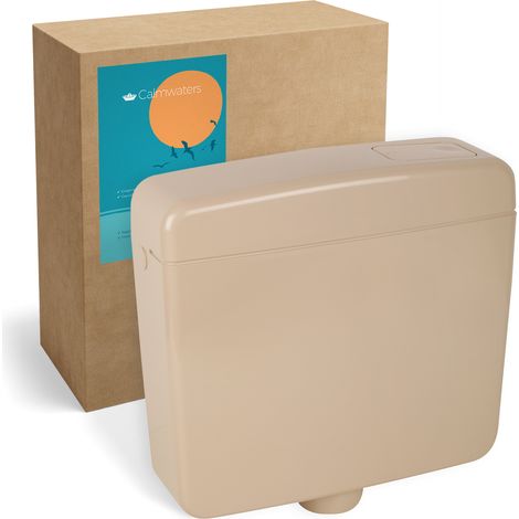 Calmwaters® Spülkasten Beige mit Spül-Stopp-Funktion, 6-9 Liter Spülmenge, Aufputzspülkasten WC schmal, flacher Spülkasten Elements, Aufputz-Montage, Start-Stopp-Taste, Beige-Bahamabeige, 29HB2716 (1/5)