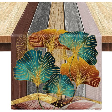 Napperon Long Gris Chemin de Table Bois Rayé Décoratif Chemins de Table pour Table Basse TV Table à Manger Salon Vénements Dîner Écoration D'intérieur, 33x183cm