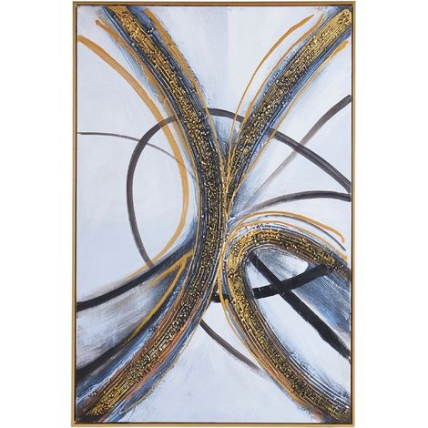 Tableau abstrait or et noir sur toile avec cadre doré 50x70 cm
