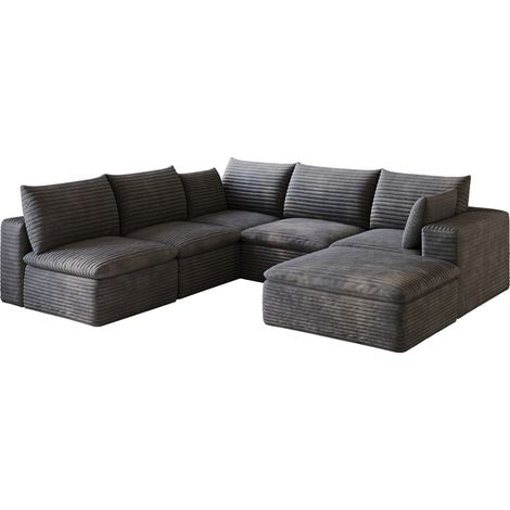 ELVMI Canapé Modulaire avec Coussins, Assise en Mousse, Design Modulable, en Tissu, Gris Foncé (1/4)