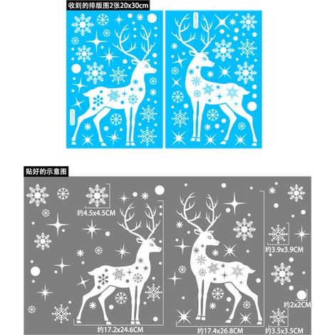 Décorations de Noël, autocollants rennes, flocons de neige blancs, décalcomanies rennes, autocollants de Noël pour fenêtres, adsorption électrostatique, autocollants sans résidus.