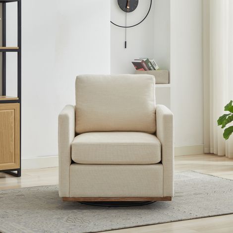 Fauteuil tournant 360° rembourré 4 faces, club lounge confortable avec accoudoirs, pour salon, chambre, appartement, chambre d'enfant, BEIGE (1/4)