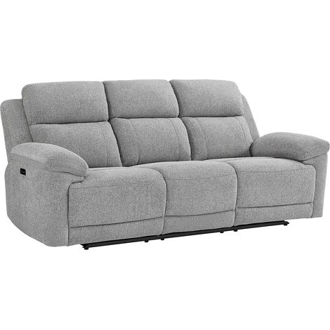 Divano 3 posti relax elettrico con ripiano in tessuto melange grigio - KELUNO (1/5)