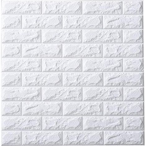 Adhesivos de pared de ladrillo, papel tapiz autoadhesivo 3D de ladrillo, adhesivo decorativo de ladrillo de piedra removible e impermeable para dormitorio, hogar y cocina (77 cm x 70 cm) (blanco) 5 un (1/5)