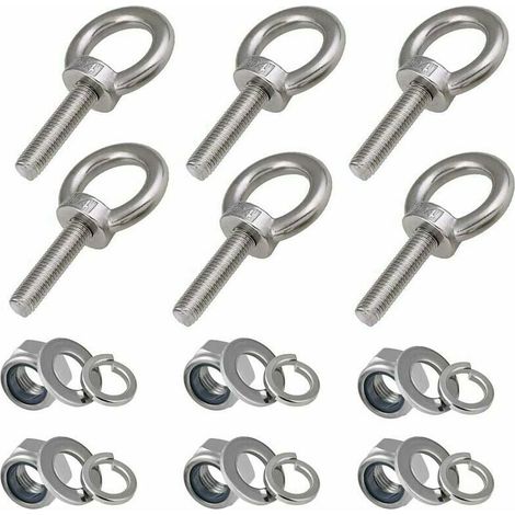 YMYNY 6 Stück 30 mm Gewindelänge Nylon-Kontermutter und Sicherungsscheiben, 304 Edelstahl Marine Außengewindeschrauben Ringschrauben M8, (1/4)