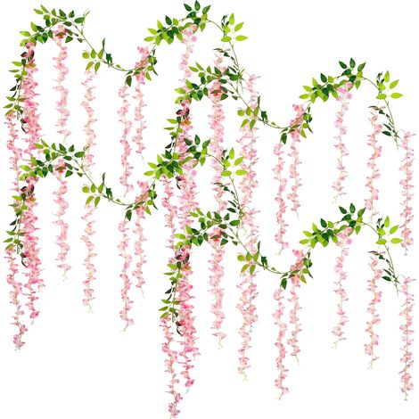 Soavoa Guirlande Glycine Artificielle Rose Foncé Décoration Murale Plafond Mariage Arche Intérieure Lot de 4 Brins Réalistes (1/4)