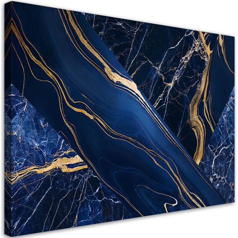 Tableau déco Abstraction de marbre bleu doré 100x70 (1/5)