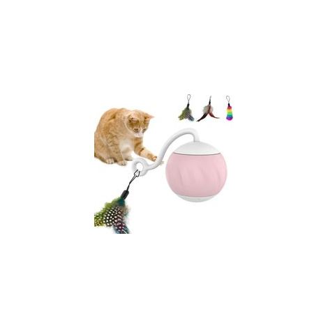 Pelota interactiva inteligente con resorte para gatos, 5,9 cm, rosa, con función de rodamiento automático y puerto USB. Ideal para jugar y entrenar en interiores. - Crezuo