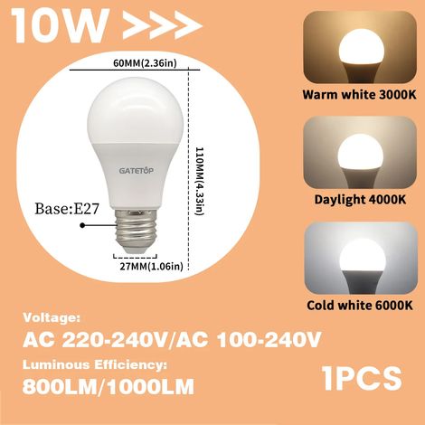 Lampes de croissance pour plantes (1 ampoule, lumière du jour 4000K, AC220-240V) Ampoule LED E27 10W équivalente à une ampoule à incandescence de 100W, ultra-lumineuse pour le salon (1/5)