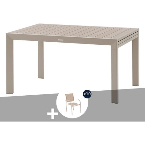 Table de jardin rectangulaire extensible coulissante Evasion Lin/Argile 8/10 places + 10 fauteuils - Hespéride