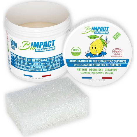 Pierre blanche de nettoyage - Pierre d'argile - 500g - éponge incluse - Nettoyant ménager certifié ECOCERT - Fabriqué en France (1/5)