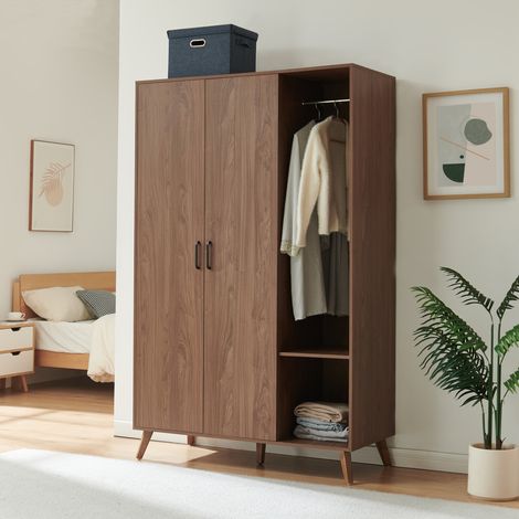 Armoire de chambre Norg 191 x 120 x 52 cm 2 portes 2 penderies et 5 compartiments effet noyer [en.casa] (1/5)