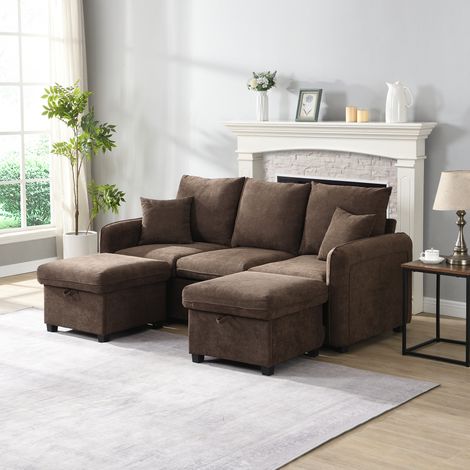 REDOM Canapé 3 places convertible en canapé d angle avec rangement tissu chenille mousse haute densité marron antique (Sans matelas) (1/5)
