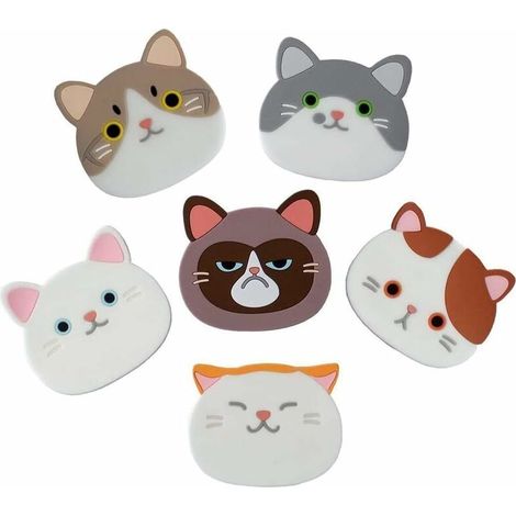 Green Mobility-Lot de 6 dessous de verre décoratifs en silicone - Motif chat mignon - Pour vin, verre, thé, boissons (1/5)