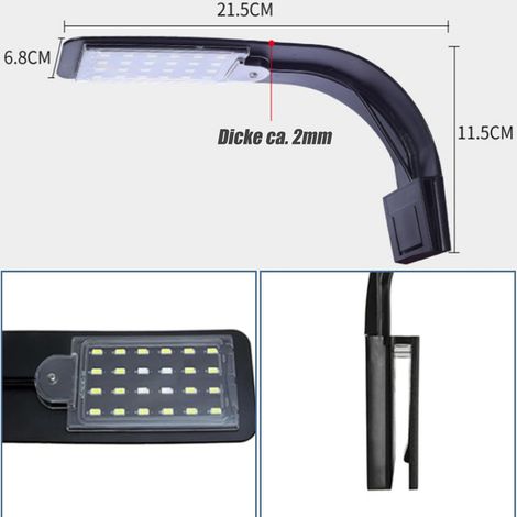 Lampe LED pour Aquarium Éclairage Clip-on Ultra-Mince Luminaire pour Bac à Poissons Plantes Aquatiques Blanc et Bleu