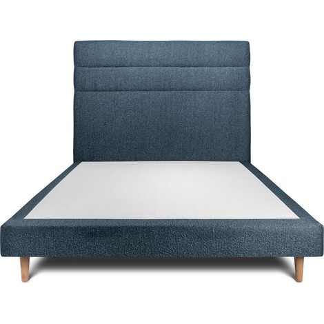 Lit 150x190cm avec tête de lit lignes bouclette et sommier tapissier Bleu - Hauteur totale : 29cm (1/5)