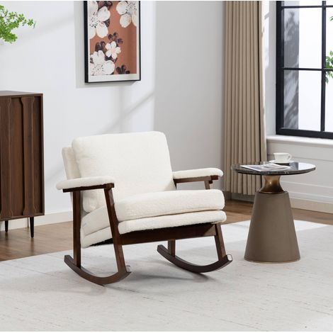 CHICFURN Sillón balancín mid-century 83x73x80 cm de tejido blanco, con cojín lumbar (1/5)