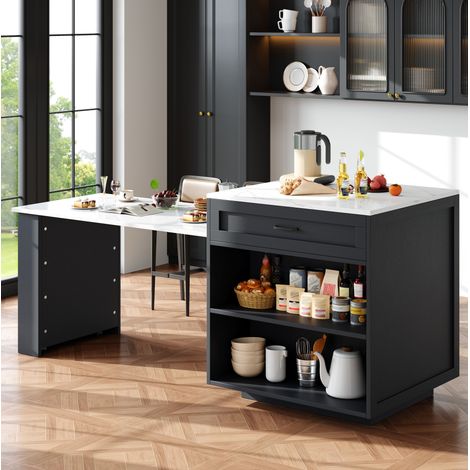 Bartisch 133/202x70x93,5 cm in Schwarz mit Stauraum und seitlichen Ablagen (1/5)