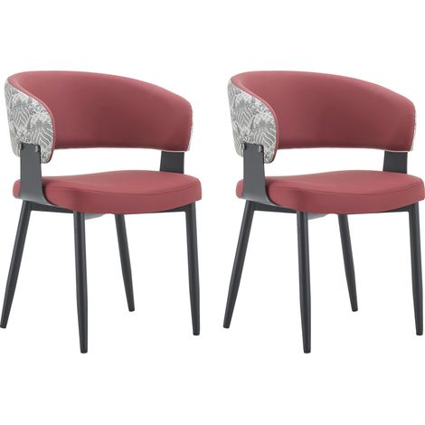 Chaises de salle à manger style mid-century moderne, lot de 2, fauteuils rétro avec accoudoirs en forme de tonneau et dossier à motif, chaises de cuisine en similicuir avec pieds robustes pour la mais (1/5)