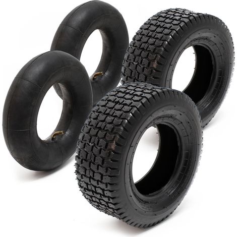 Set 2x cubiertas 2x cámaras aire tractor cortacésped carro jardín 18x8.50-8 4PR Válvula angular (1/3)